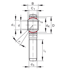 桿端軸承 GAKSR10-PS, 根據 DIN ISO 12 240-4 標準，特種鋼材料，帶右旋外螺紋，免維護