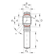 桿端軸承 GAKR18-PW, 根據 DIN ISO 12 240-4 標準，帶右旋外螺紋，需維護