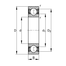 深溝球軸承 624-2RSR, 根據 DIN 625-1 標準的主要尺寸, 兩側唇密封