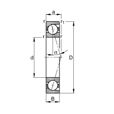 主軸軸承 B7003-C-T-P4S, 調節(jié)，成對安裝，接觸角 α = 15°，限制公差