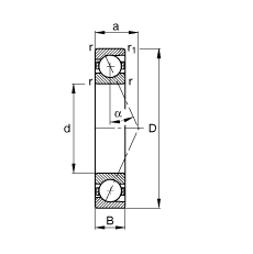 主軸軸承 B7038-E-T-P4S, 調(diào)節(jié)，成對或單元安裝，接觸角 α = 25°，限制公差