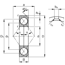 四點接觸球軸承 QJ224-N2-MPA, 根據 DIN 628-4 的主要尺寸， 可以拆卸，剖分內圈，帶兩個止動槽