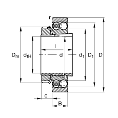 自調心球軸承 2312-K-TVH-C3 + H2312, 根據 DIN 630 和 DIN 5415 標準的主要尺寸, 帶錐孔和緊定套