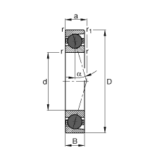 主軸軸承 HCB71907-C-T-P4S, 調節，成對或單元安裝，接觸角 α = 15°，陶瓷球，限制公差