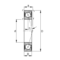 主軸軸承 B7205-C-2RSD-T-P4S, 調(diào)節(jié)，成對安裝，接觸角 α = 15°，兩側(cè)唇密封，非接觸，加嚴(yán)公差