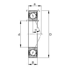 主軸軸承 B7205-E-2RSD-T-P4S, 調節，成對安裝，接觸角 α = 25°，兩側唇密封，非接觸，限制公差