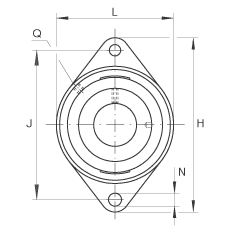 軸承座單元 RCJTY2-7/16, 對角法蘭軸承座單元，鑄鐵，根據 ABMA 15 - 1991, ABMA 14 - 1991, ISO3228 內圈帶有平頭螺栓，R型密封，英制