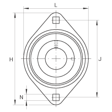 軸承座單元 PCSLT25, 帶兩個螺栓孔的法蘭的軸承座單元，沖壓鋼板，偏心鎖圈，P型密封