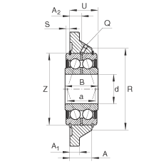 軸承座單元 PCCJ30, 帶四個螺栓孔的法蘭的軸承座單元，鑄鐵，雙列角接觸球軸承，P 型密封