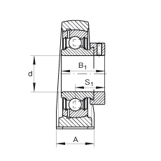 直立式軸承座單元 PAK35, 鑄鐵軸承座，外球面球軸承，根據 ABMA 15 - 1991, ABMA 14 - 1991, ISO3228 帶有偏心緊定環