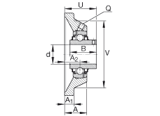 軸承座單元 RCJY1-1/8, 四角法蘭軸承座單元，鑄鐵，根據(jù) ABMA 15 - 1991, ABMA 14 - 1991 內(nèi)圈帶有平頭螺栓，R型密封， ISO3228，英制