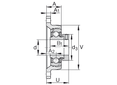 軸承座單元 PCJT1, 對角法蘭軸承座單元，鑄鐵，根據 ABMA 15 - 1991, ABMA 14 - 1991, ISO3228 帶有偏心緊定環，P型密封，英制