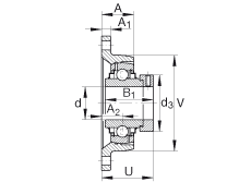 軸承座單元 RCJT1-5/8, 對角法蘭軸承座單元，鑄鐵，根據 ABMA 15 - 1991, ABMA 14 - 1991, ISO3228 帶有偏心緊定環，R型密封，英制