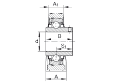 直立式軸承座單元 RAKY1-3/8, 鑄鐵軸承座，外球面球軸承，根據 ABMA 15 - 1991, ABMA 14 - 1991, ISO3228 帶有偏心緊定環，R型密封，英制