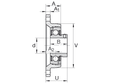 軸承座單元 PCJTY5/8, 對角法蘭軸承座單元，鑄鐵，根據 ABMA 15 - 1991, ABMA 14 - 1991, ISO3228 內圈帶有平頭螺栓，P型密封，英制